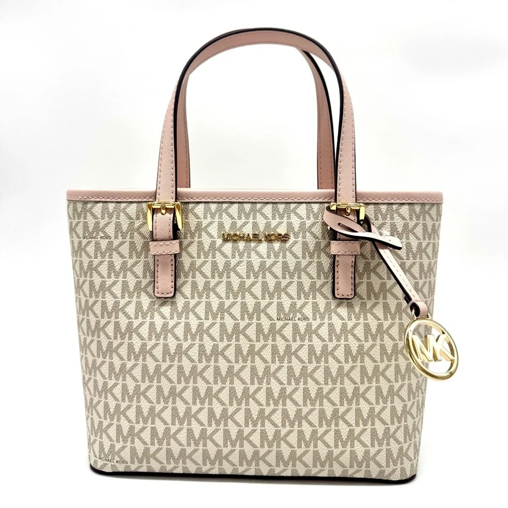 Michael Kors Jet Set Travel Extra-Small Logo Top-Zip Tote Bag Powder Blush Multi